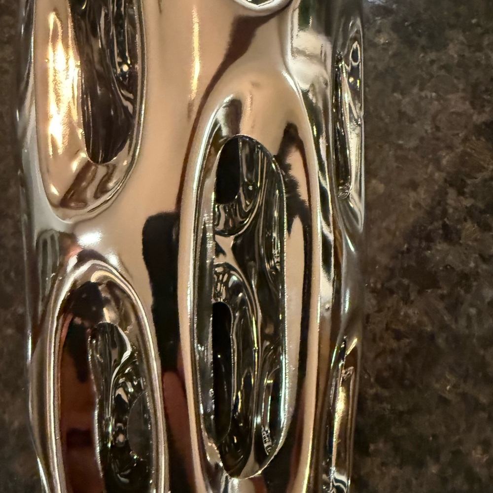 21 in. Silver Ceramic Decorative Vase with Cut Out Designs. NWT - Picture 4 of 9